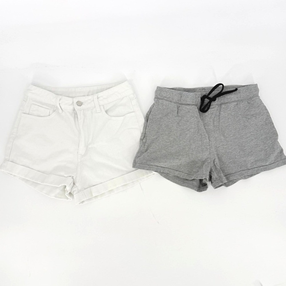 SHEIN Womens Shorts Bundle White Denim and Grey Lounge Drawstring Size 4 S